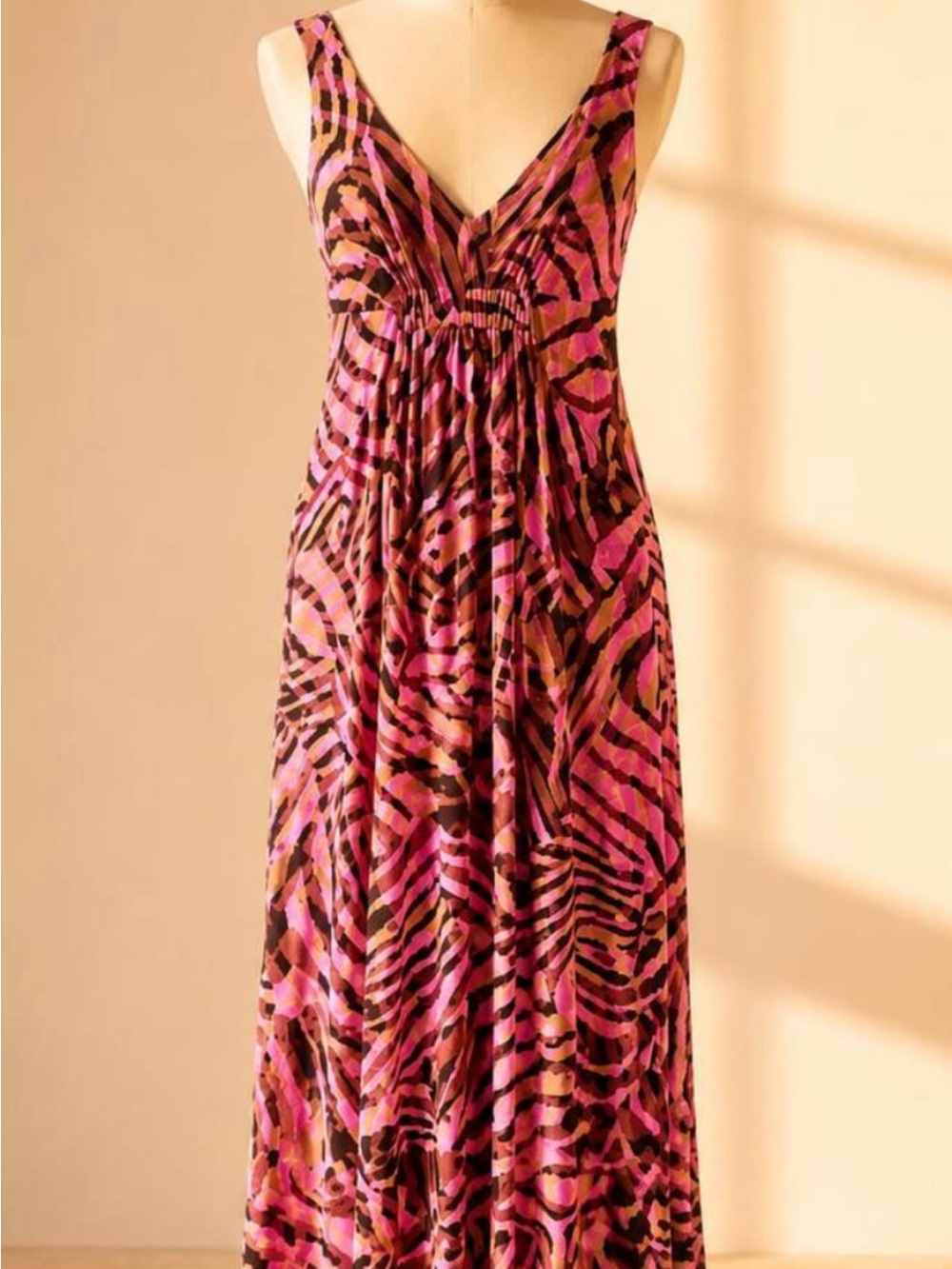 CAbi Pink and Brown Printed Maxi Dress